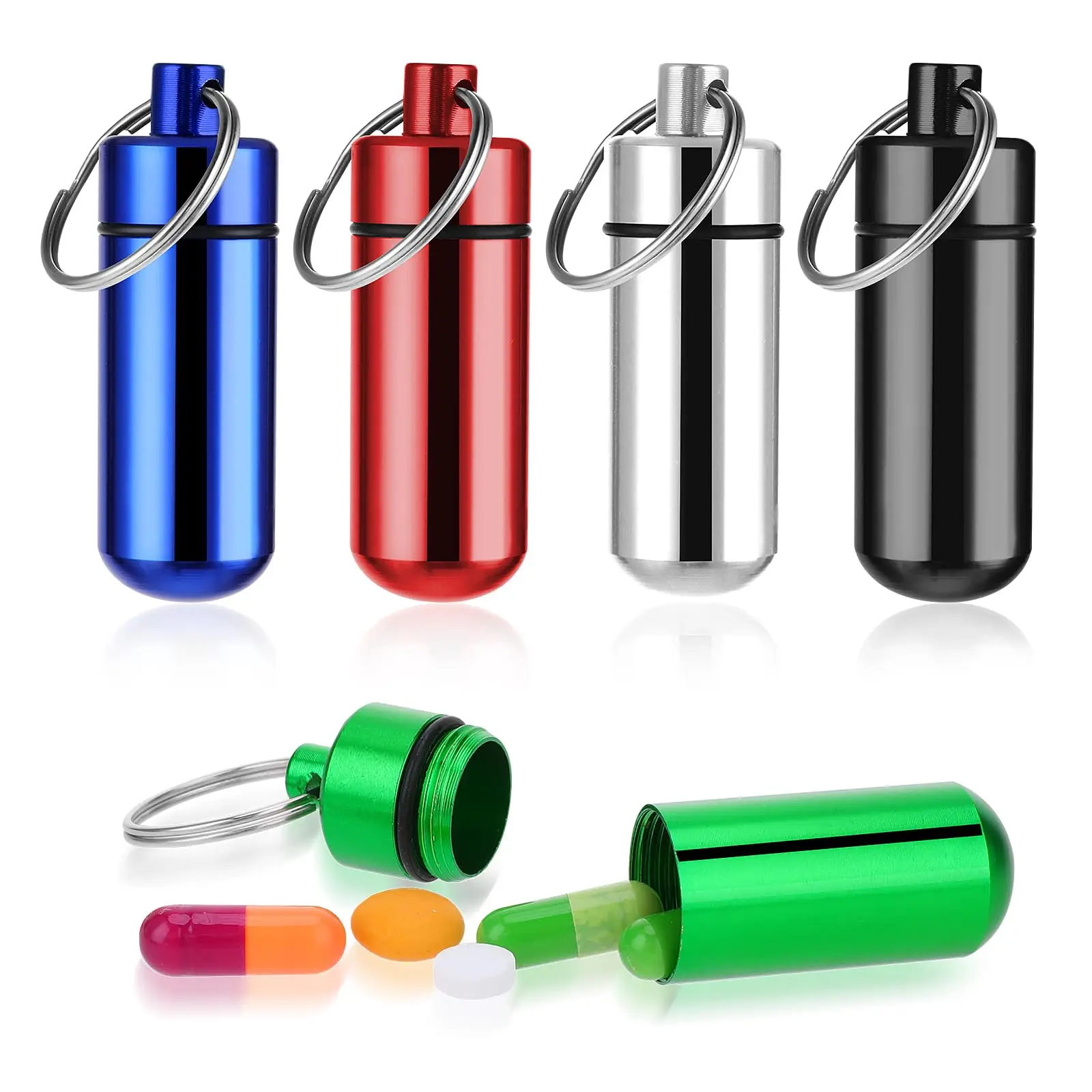 90Pcs Mini Pill Box Keychain Waterproof Aluminum Geocaching Container Tube for Outdoor Camping Travel