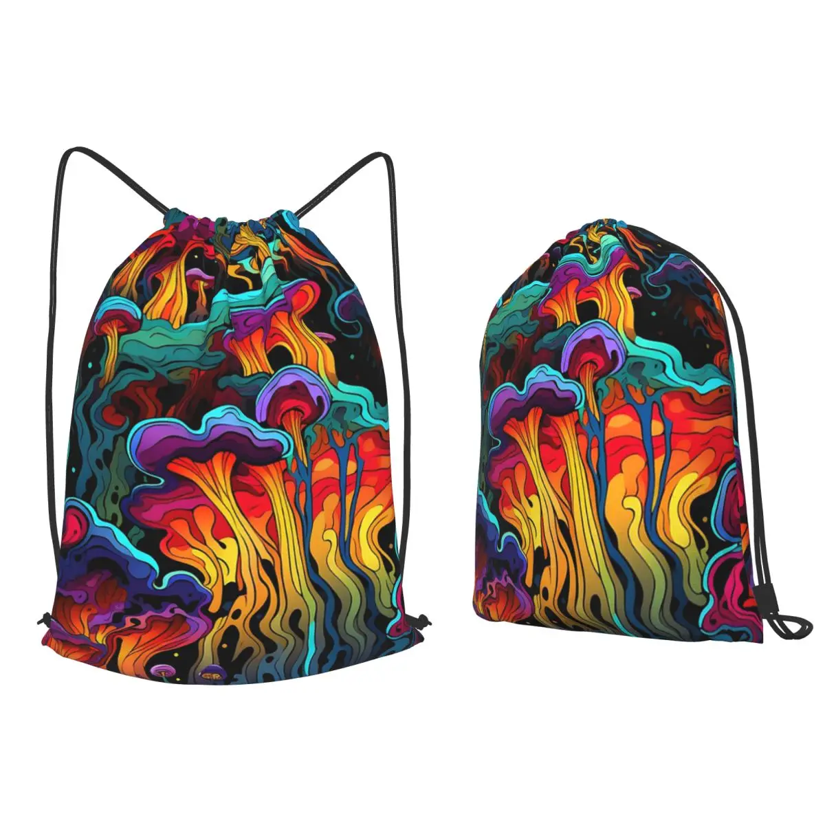 Acid Trippy Weird Psychedelic Wavy Mushroom Backpacks Portable Drawstring Bags Sports Bag Book Bags for Travel Students