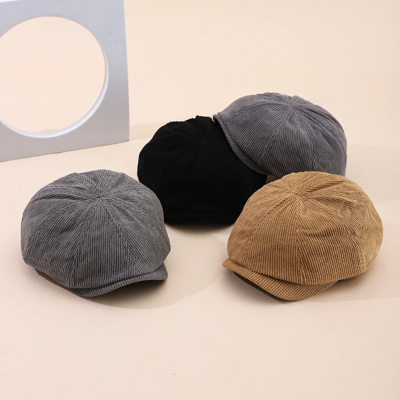 

Corduroy with Brim Beret Retro Duck Tongue Advance Hats Street Leisure Men and Women