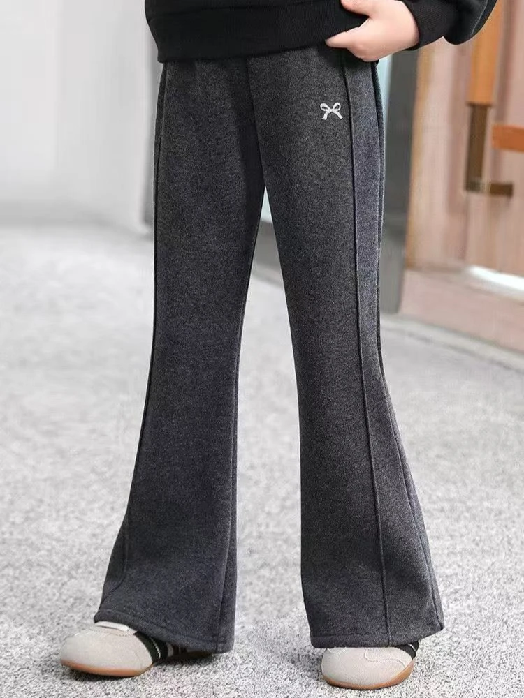 Girls Fleece Flare Pants Autumn Winter Thick Warm Fashion Bell Bottom Trousers Kids Casual Long Pants
