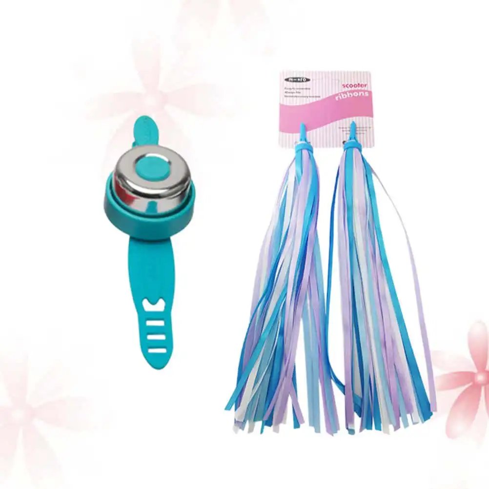 

Набор из 2 штук: синие и красные бахромы-стримеры для руля велосипеда с колокольчиками, аксессуары для самокатов, украшения для велосипеда, комплект колокольчиков на руль