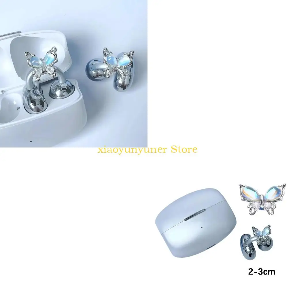 P9JB Sparkling Rhinestones Butterfly Earphone Decorations Metal Jewelry Ear Clip Charm No Tools Needed For Quick Customization