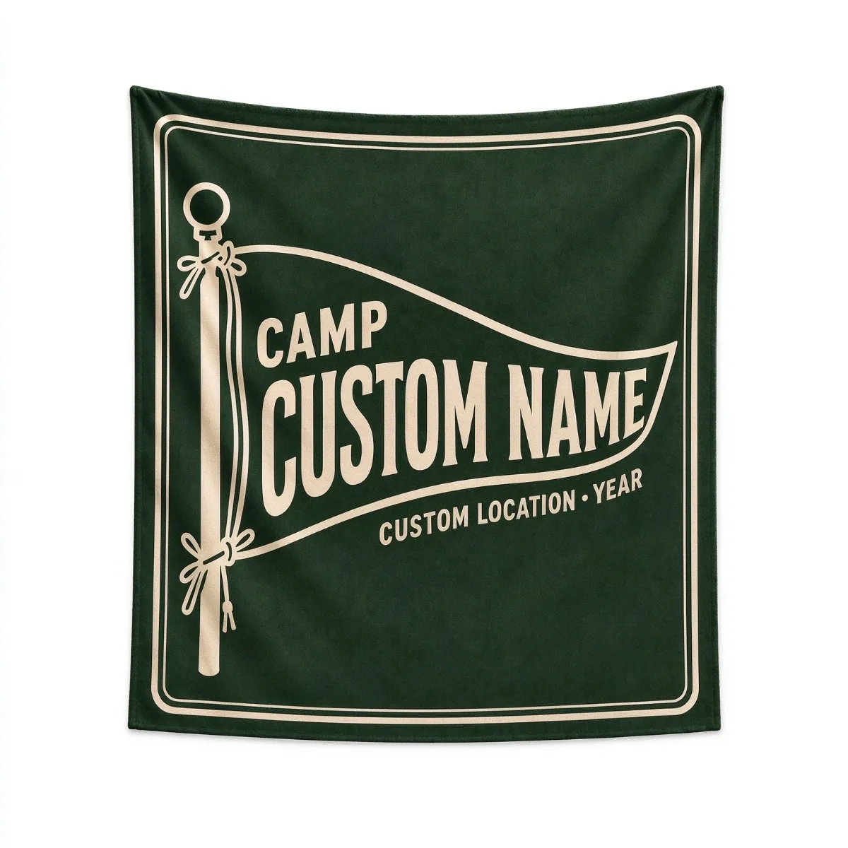 Custom Camp Banner 100x150cm Personalized Campsite Name Location Year Dark Green Flag For Outdoor Camping Decor