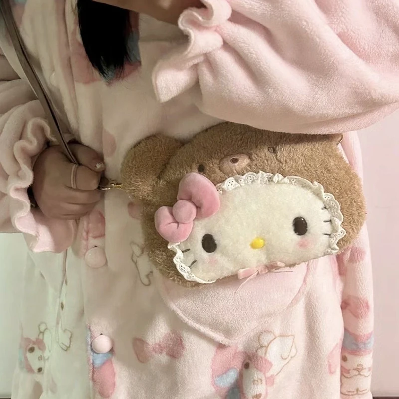 

Sanrio латте детская серия Плюшевая Кукла сумка через плечо Hello Kitty женские мягкие сумки Kawaii мультфильм сумка-мессенджер для детей подарок