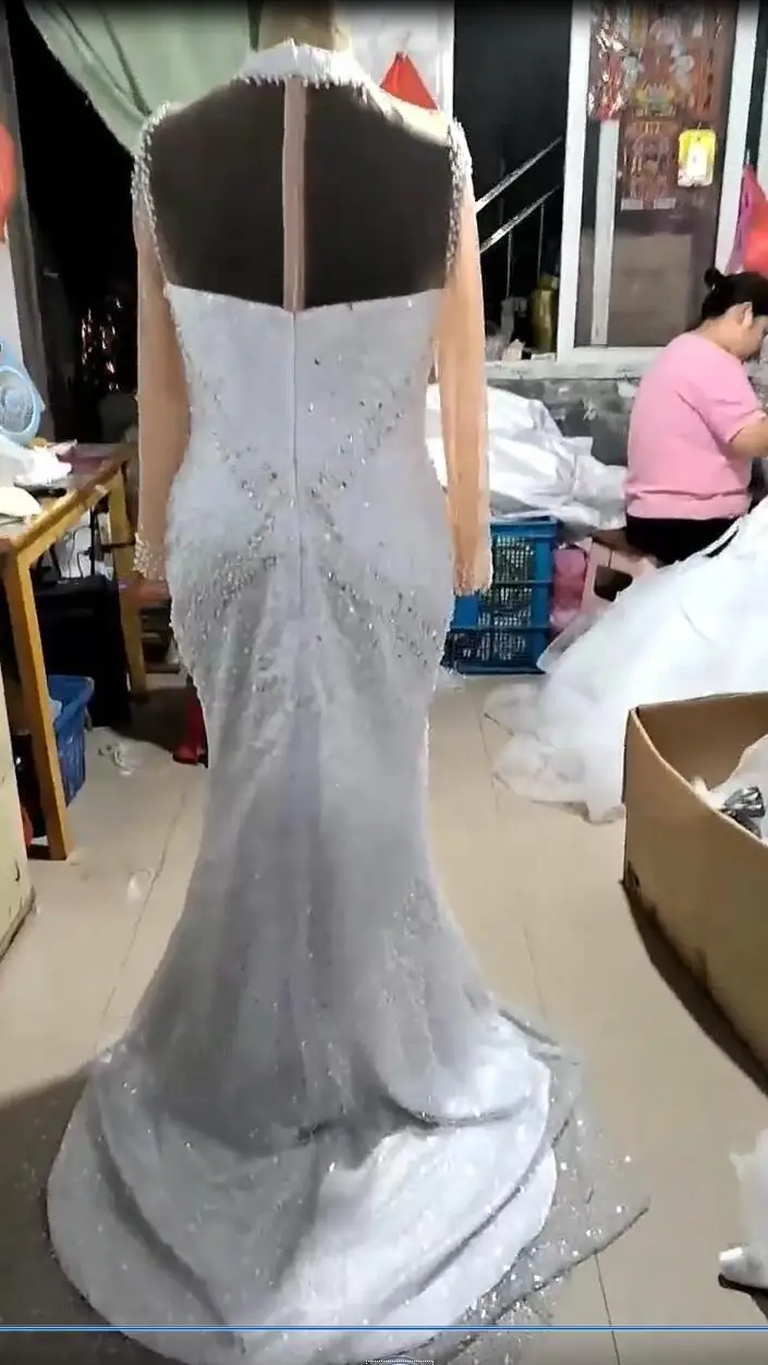 Customized Africa Sexy Mermaid Wedding Dresses With Detachable Skirt Bling Bling Shiny Pearls Appliques Fish Tail Bridal Dress