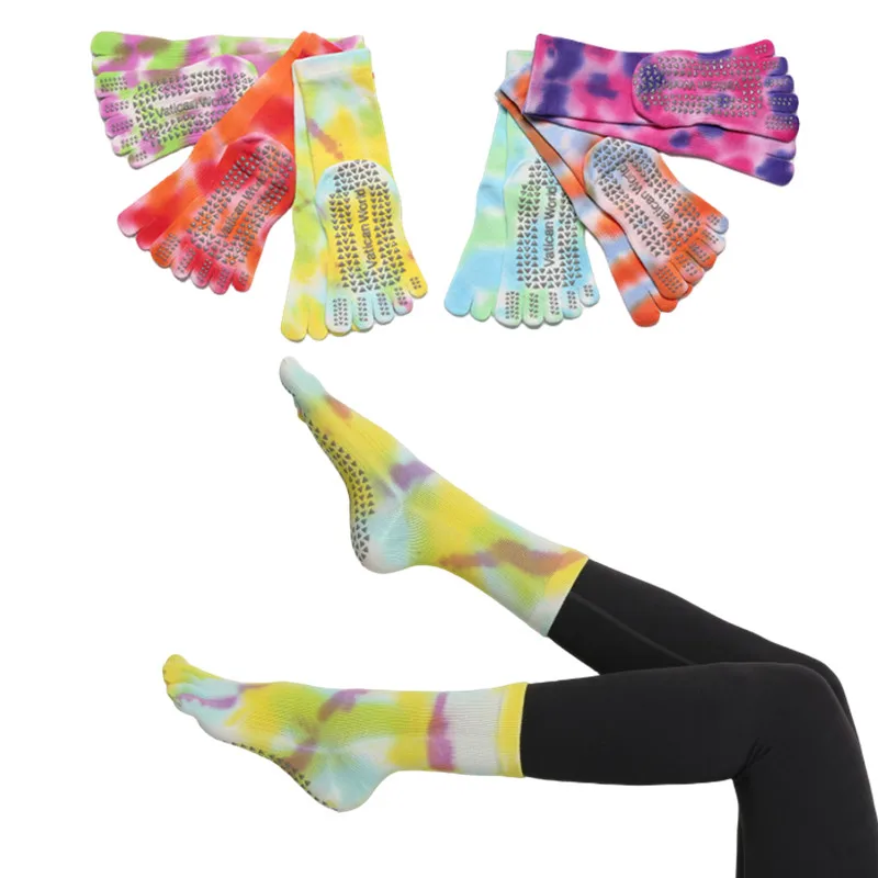 

New Fashion Gradient Tie-dye Yoga Socks Mid-calf Non-slip Pilates Socks Indoor Dance Fitness Gymnastics Training Floor Socks