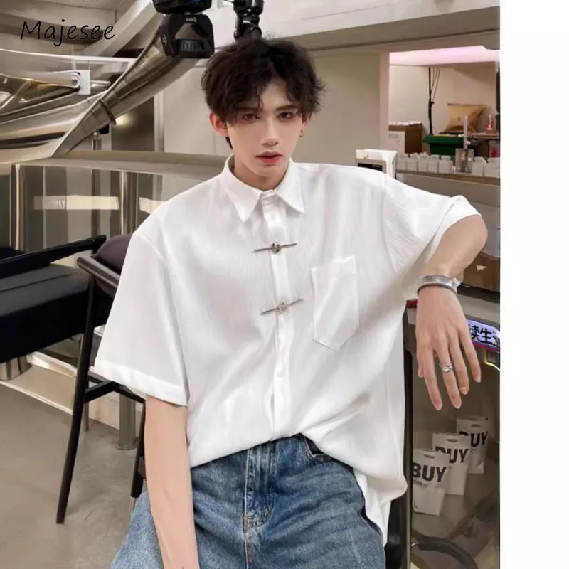 

Shirts Men Chinese Style Simple Pockets Casual Chic All-match Handsome Charming Youthful Turn-down Collar Daily Streetwear New