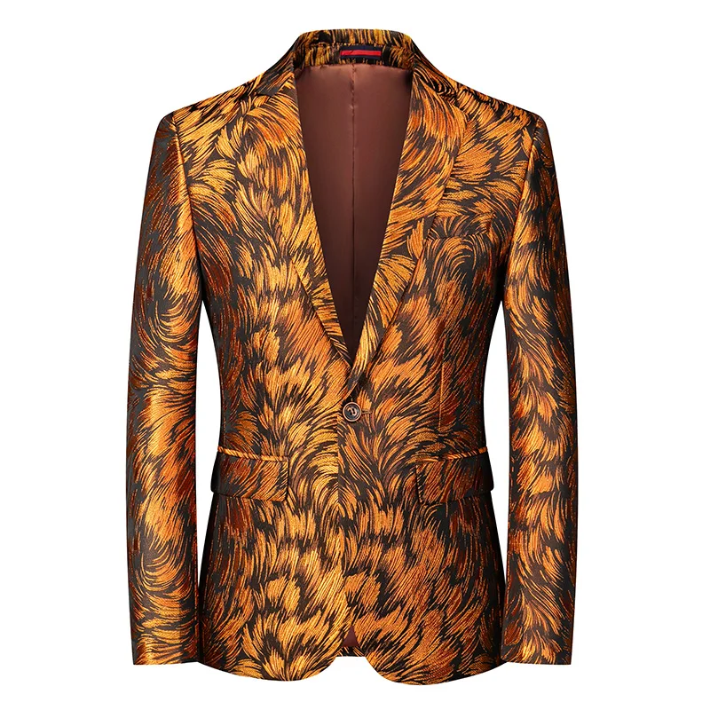 New Men Fashion Trend Wedding Party Jacquard Suit Jacket Single-breasted Slim Blazer Singer Host Stage Performance Dress Coats