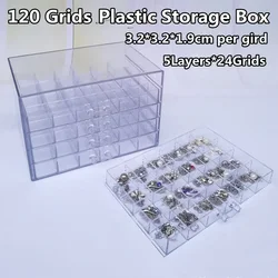 120 Grids Plastic Storage Box for Decor Art Nails Organizer Jewelry Case 5 Layers Rhinestones Beads Container Earrings Display