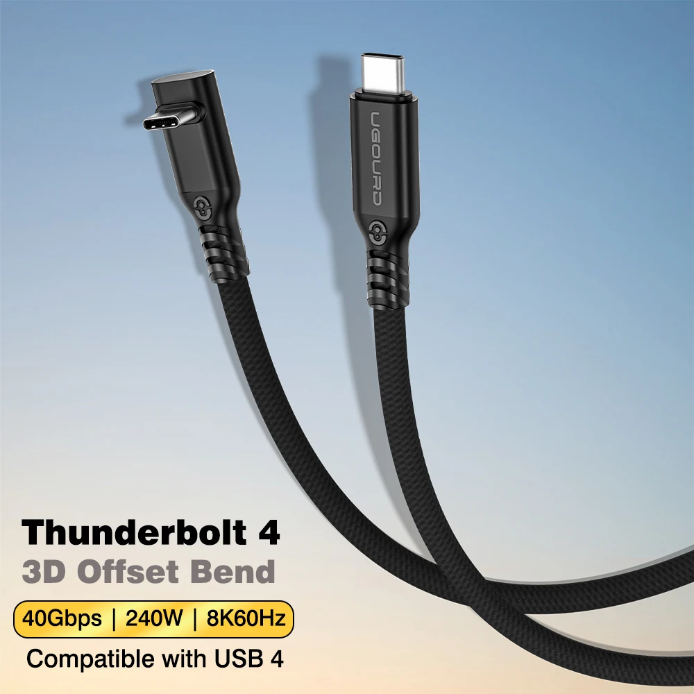 UGOURD Thunderbolt 4 Multi-Style Rechtshoekige Kabel USB 4 Hoekige USB-C Kabel 40Gbps PD 240W Gevlochten L-vormige 90-Graden Type-C Kabel