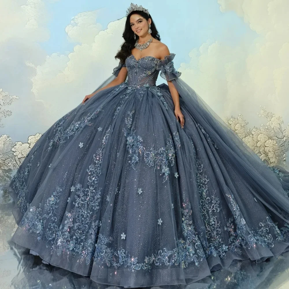 Gray Quinceanera Dresses Ball Gown Sweetheart Appliques Beaded Sweet 16 Dresses 15 Años Customized
