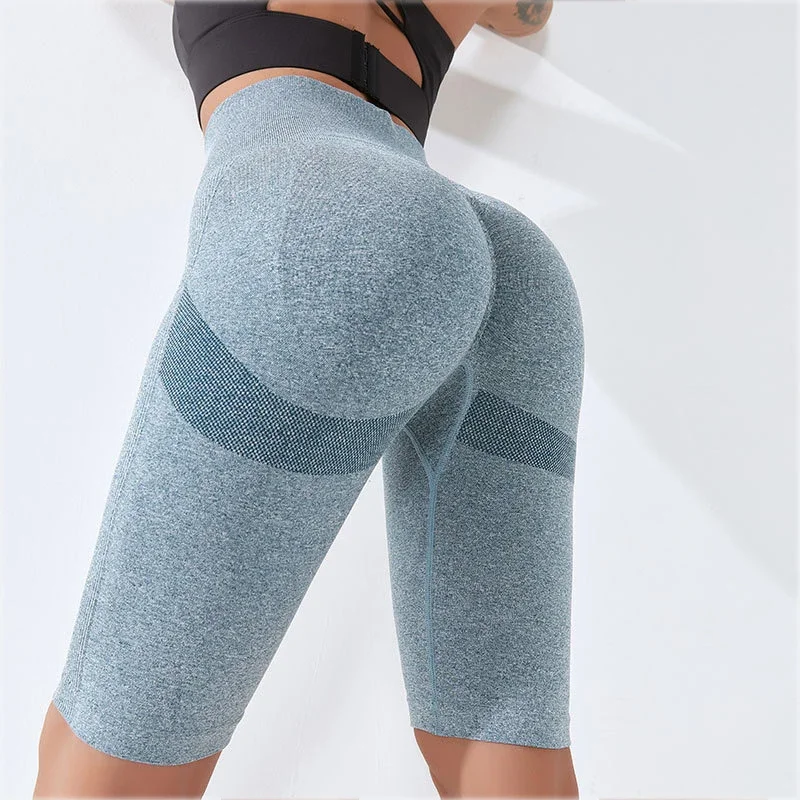 

High Waist Sports Shorts For Women Knitted Seamless Five-point Pants Sexy Hip Booster Gymnastics Running Cycling Extendable Yoga