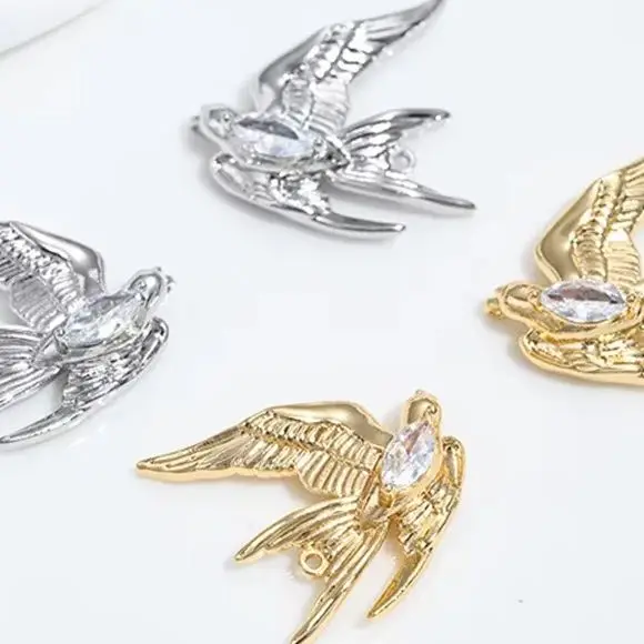 14K Gold-Wrapped Small Swallow Peace Dove Pendant Flying Bird Series Universal Buckle for DIY Jewelry Accessories