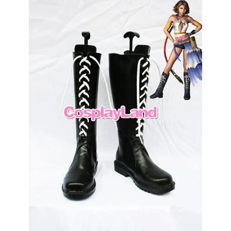 

Черные ботинки для косплея Final Fantasy X Yuna на шнуровке, обувь для игр, вечерние ботинки для косплея, женская обувь для взрослых на заказ