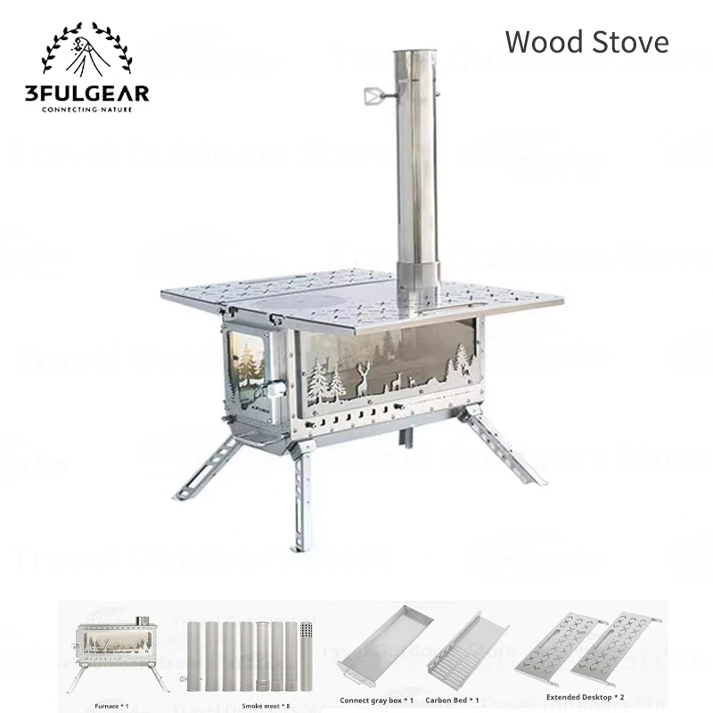

Многофункциональная походная печь 3F UL Gear из нержавеющей стали для сжигания пеллет и дров, портативная складная уличная печь-обогреватель