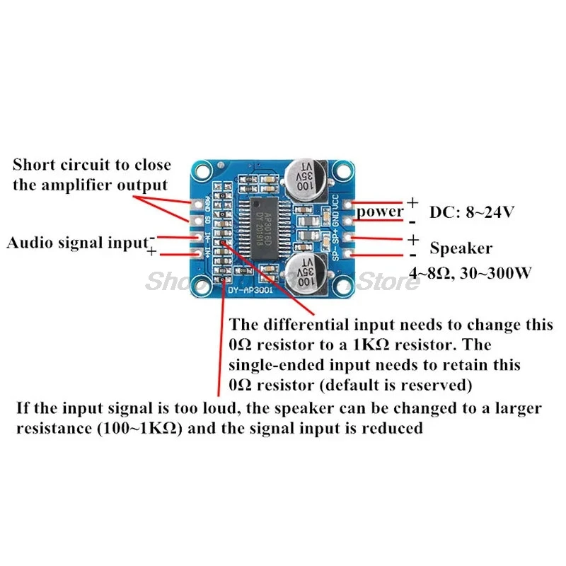 5PCS DC 8V-24V High Power Digital Amplifier Module Mono Class D 4-8ohm for 30W-300W speaker Audio power amplifier board