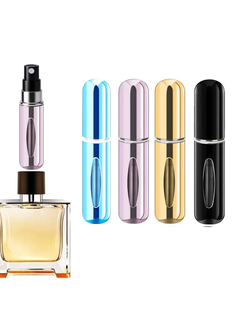 Récipient liquide portatif d'atomiseur de parfum de 1/4 pièces 5ml, adapté au transport de cosmétiques, petit flacon pulvérisateur en aluminium, bouteille vide rechargeable.