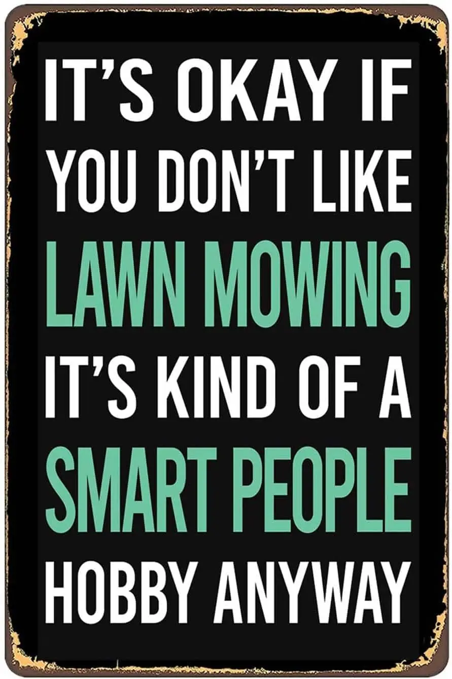 People Hobby Lawn Mowing Mower Lawnmower - Retro Plaque Metal Tin Sign Wall Decor Art for Garden Farmhouse Bathroom H
