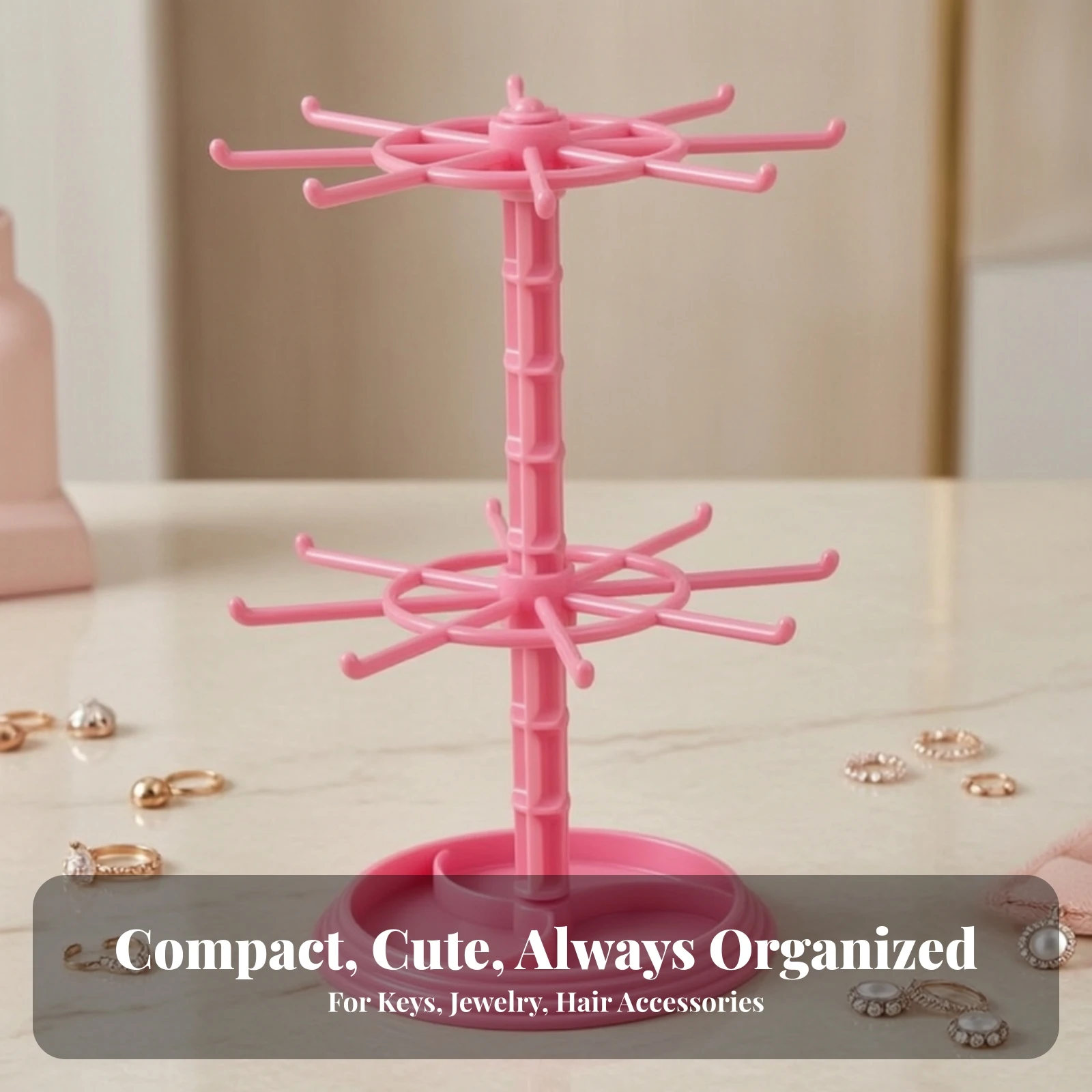 Rotating Jewelry Stand Tabletop Jewelry Organizer Stand Bracelet Holder Compact for Girls, Vanity Table, Bedroom