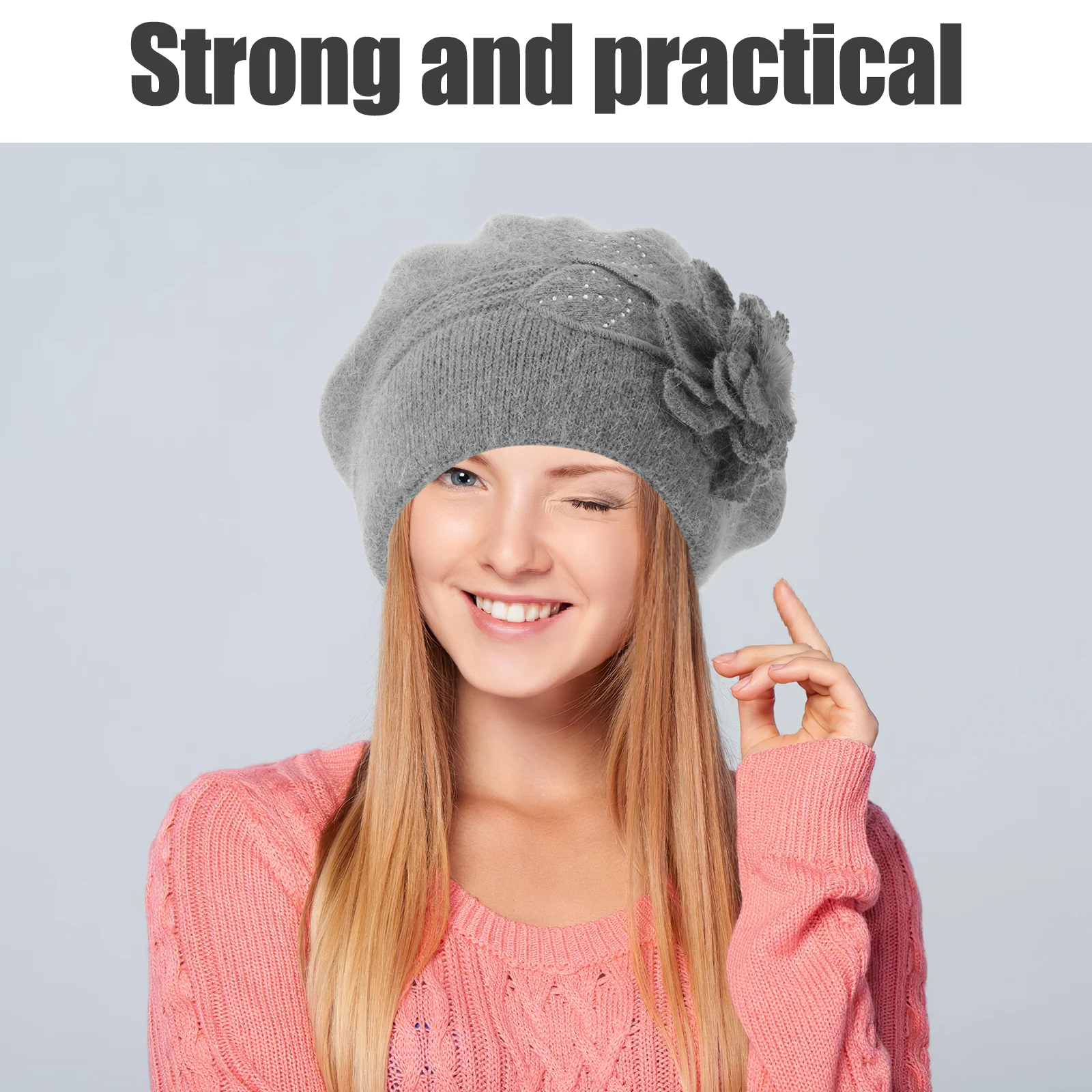 

Rabbit Hair Beret Furry Hats for Women Baker Knit Crochet Classic Hedging Women's