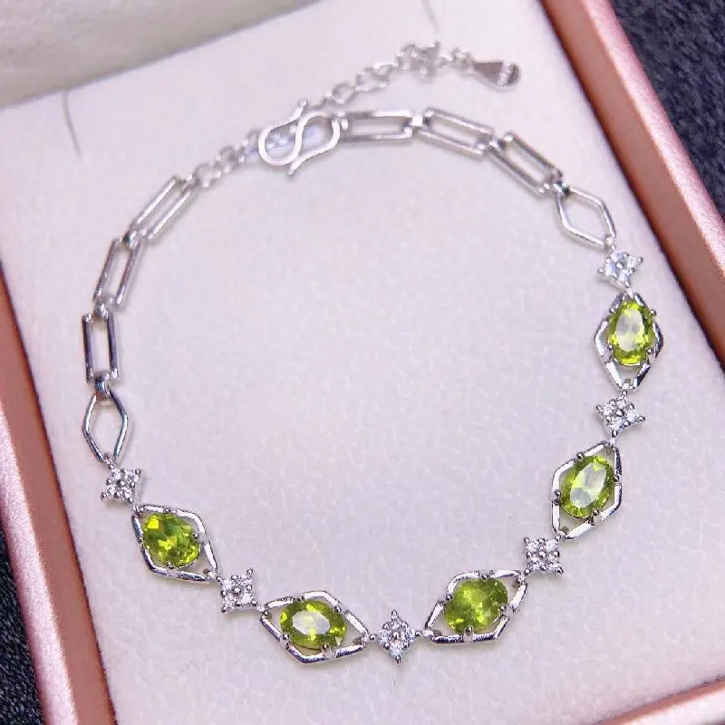 Best Seller Fashion Silver Bracelet Jewelry With Natural Peridot Gemstone 4*6mm For Gift Wedding Peridot Bracelet Jewelry