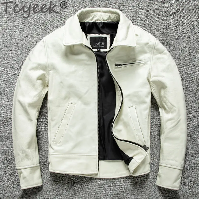 

Tcyeek New Real Cow Leather Jackets for Men Short Slim Motorcycle Jacket Autumn Winter Coats Men Clothing Jaqueta Masculina LM