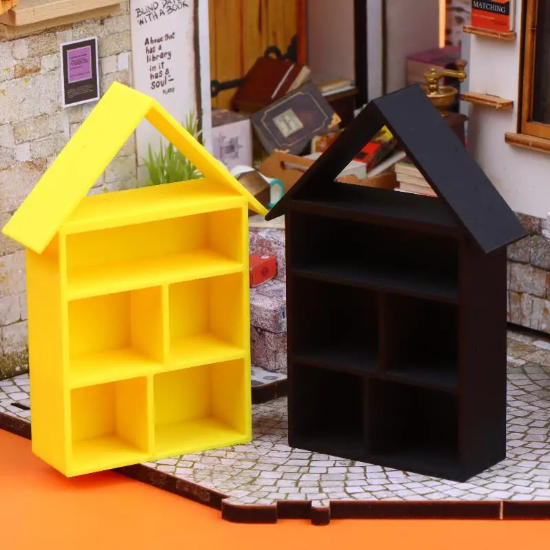 Dollhouse Furniture Accessory House‑Shaped Mini Display Shelf Storage Cabinet Model Ornament For Micro Scene Layout Decoration