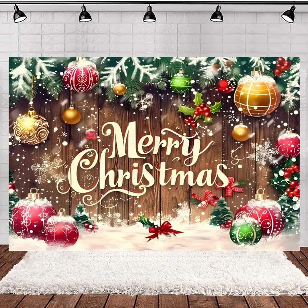 Merry Christmas Wooden Board Photography Background Rustic Wood Wall Xmas Tree Bell Christmas Decoration Family Party Backdrop