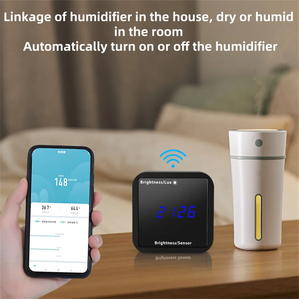 Tuya WiFi Brilho Sensor, Temperatura e Detecção de Umidade, Smart Home Linkage Light Detector, Sensor Llluminance
