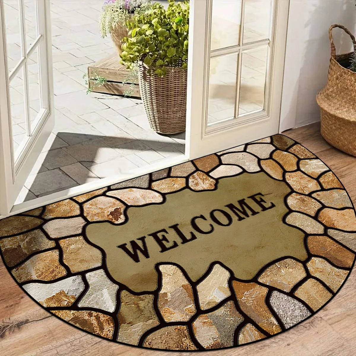 Entrance Carpet Anti-slip Dirt-resistant Wear-resistant Door Rug Semicircular Imitation Marble Texture Welcome Floor Mat 현관 카펫