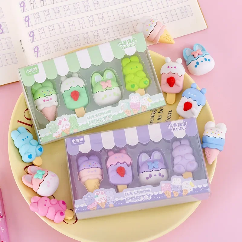 

20 set/lot Cartoon Animals Ice Cream Rubber Eraser Kawaii Erasers School Supplies Stationery Students Cool Prizes Wholesale