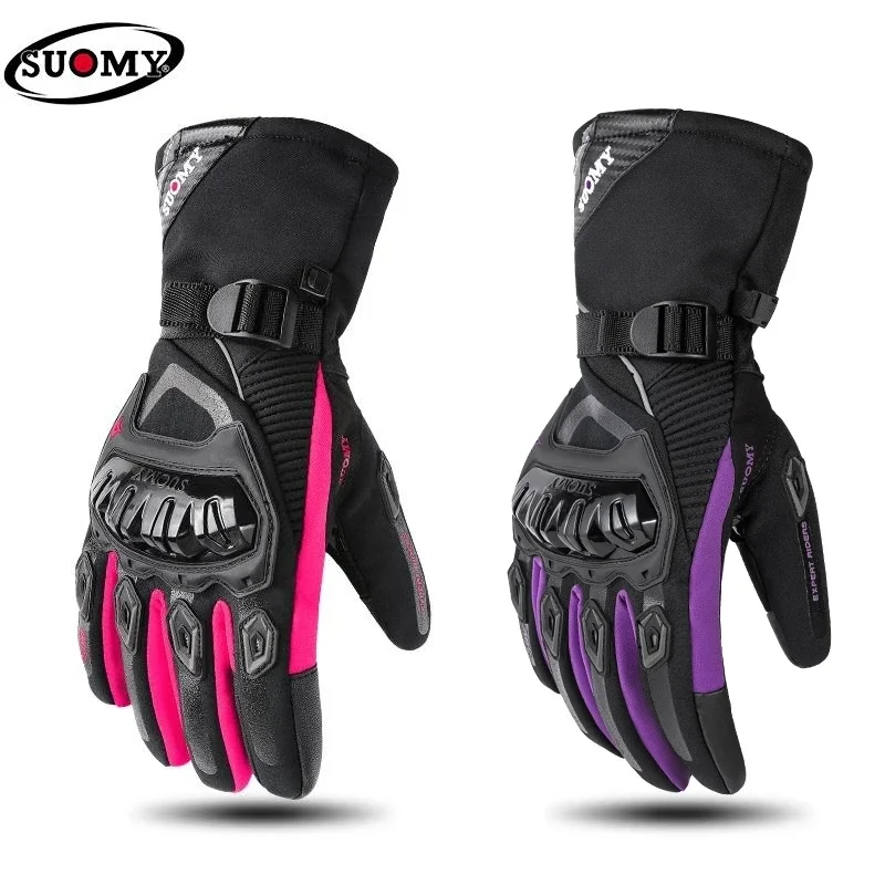 SUOMY Newest Winter Motorcycle Gloves Waterproof Windproof Moto Warm Gloves Purple Pink Cycling Ski Bike Screen Touch Moto Glove