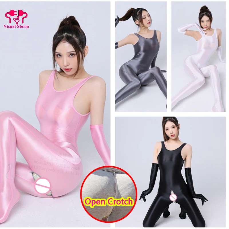 

Sexy Open Crotch Bodysuit Women Double Zipper Crotchless Jumpsuit Erotic Lingerie Sets Skinny Full Wrapping Clubwear Clothing