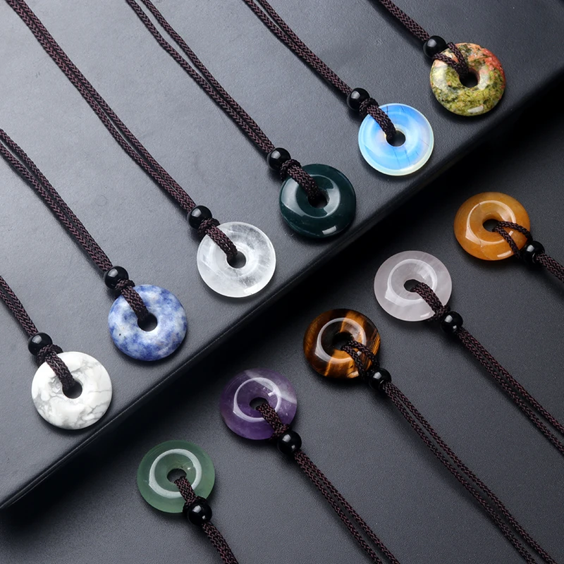 1pc 20mm Natural Stone Lucky Peace Pendant Jade Quartz Crystal Jewelry Charm Necklace Beads Pendants Handicrafts With Free Rope