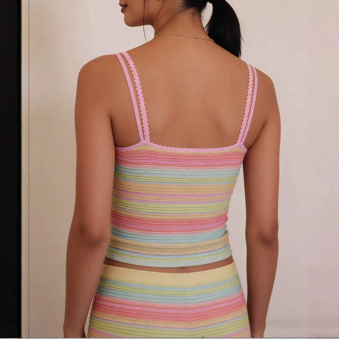 women's suit Women's clothing European and American Spring Summer New Striped Candy Color Small Fresh Short Strap shorts set