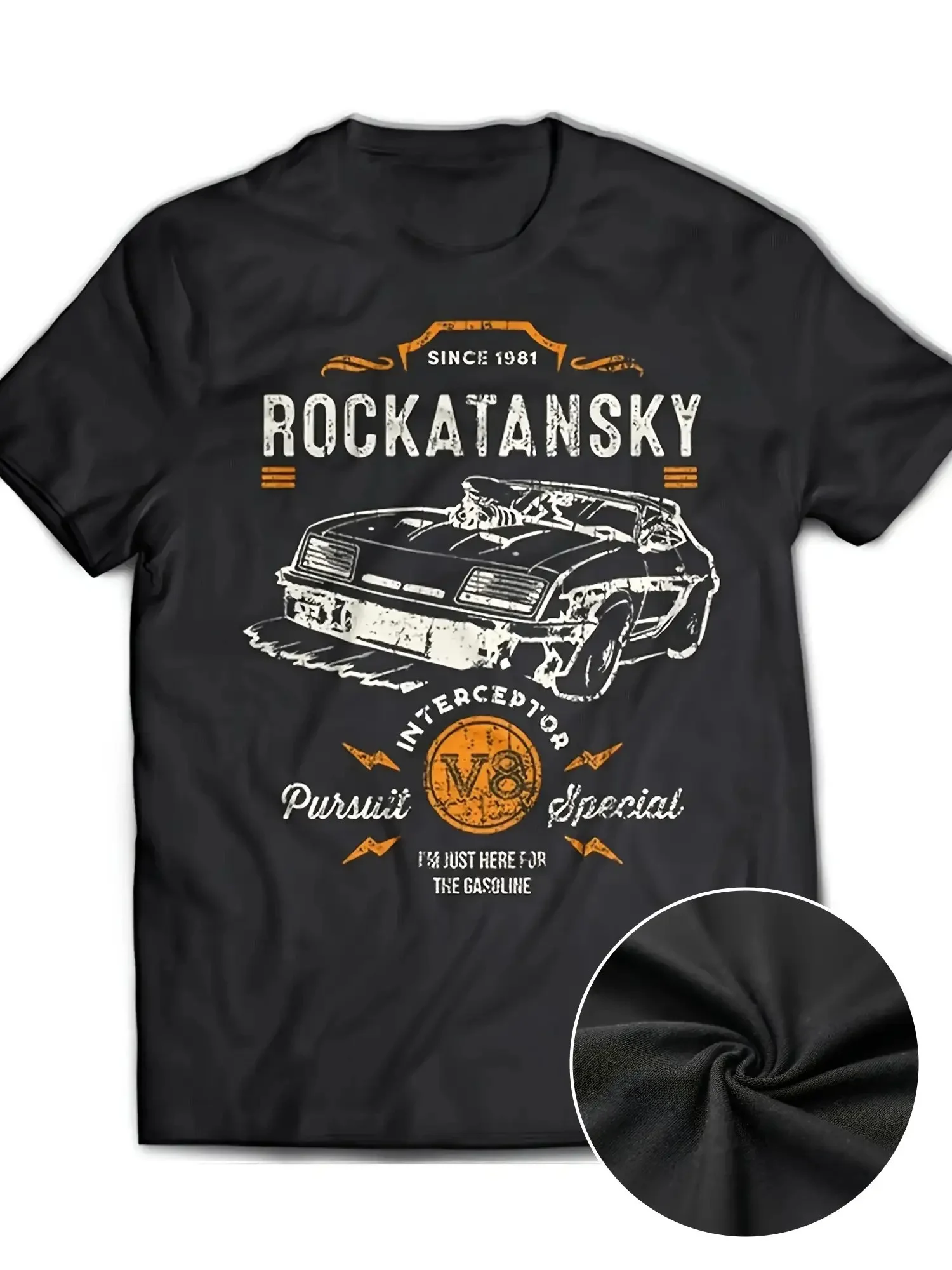 Men'S Retro Anime Graphic T-Shirt Mad Max Rockatansky Pursuit Special Design with Interceptor Car SINCE Black Short Sleeve Tee