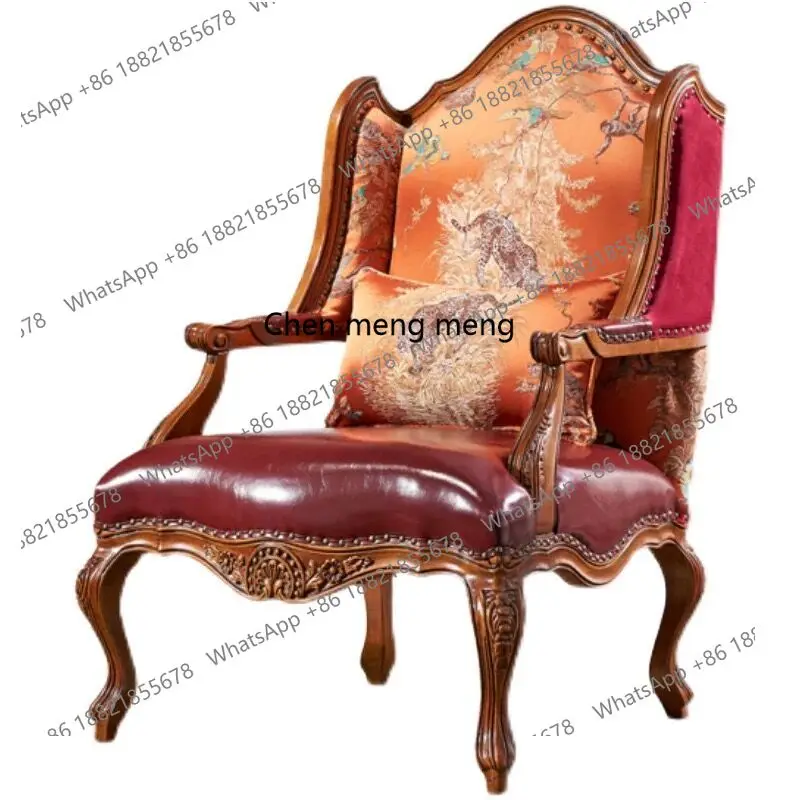

American solid wood leisure chair leather single sofa European solid wood living room negotiation chair