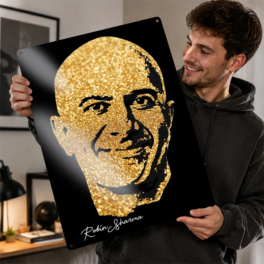 Robin Sharma Textured Poster Customized Metal Tin Sign Bold Literary Author Portrait Wall Art Suited To Book Rooms And Readers