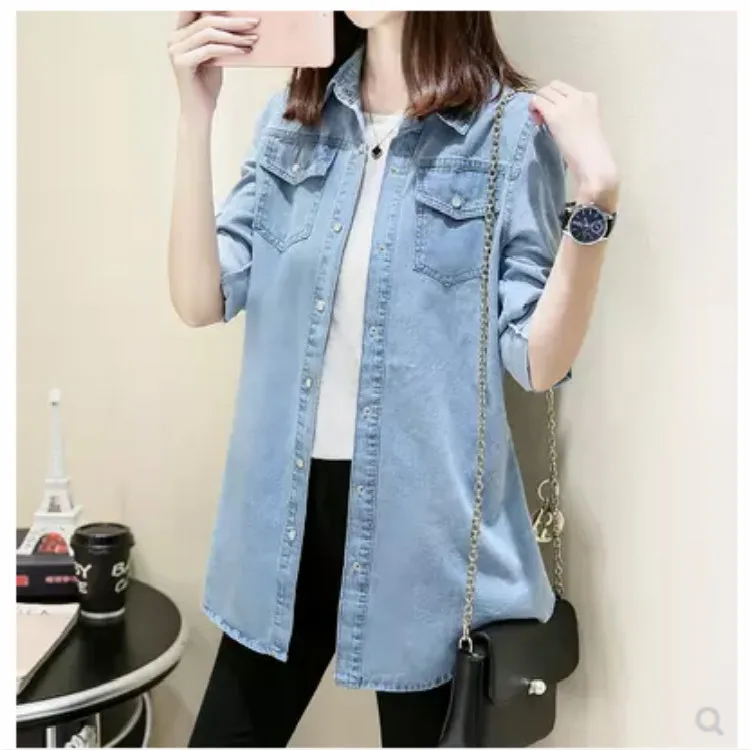 2026 Women's Spring Autumn New Fashionable Slim Casual Comfortable Versatile Large Size Long Sleeve Denim Shirt Jacket for Women