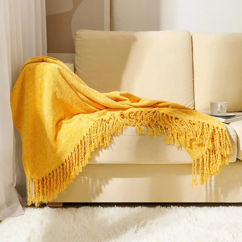 

Summer Nap Office Premium Blanket Four Seasons Cotton Yarn Small Blanket Jacquard Tassel Blanket Simple Plain Color Complex