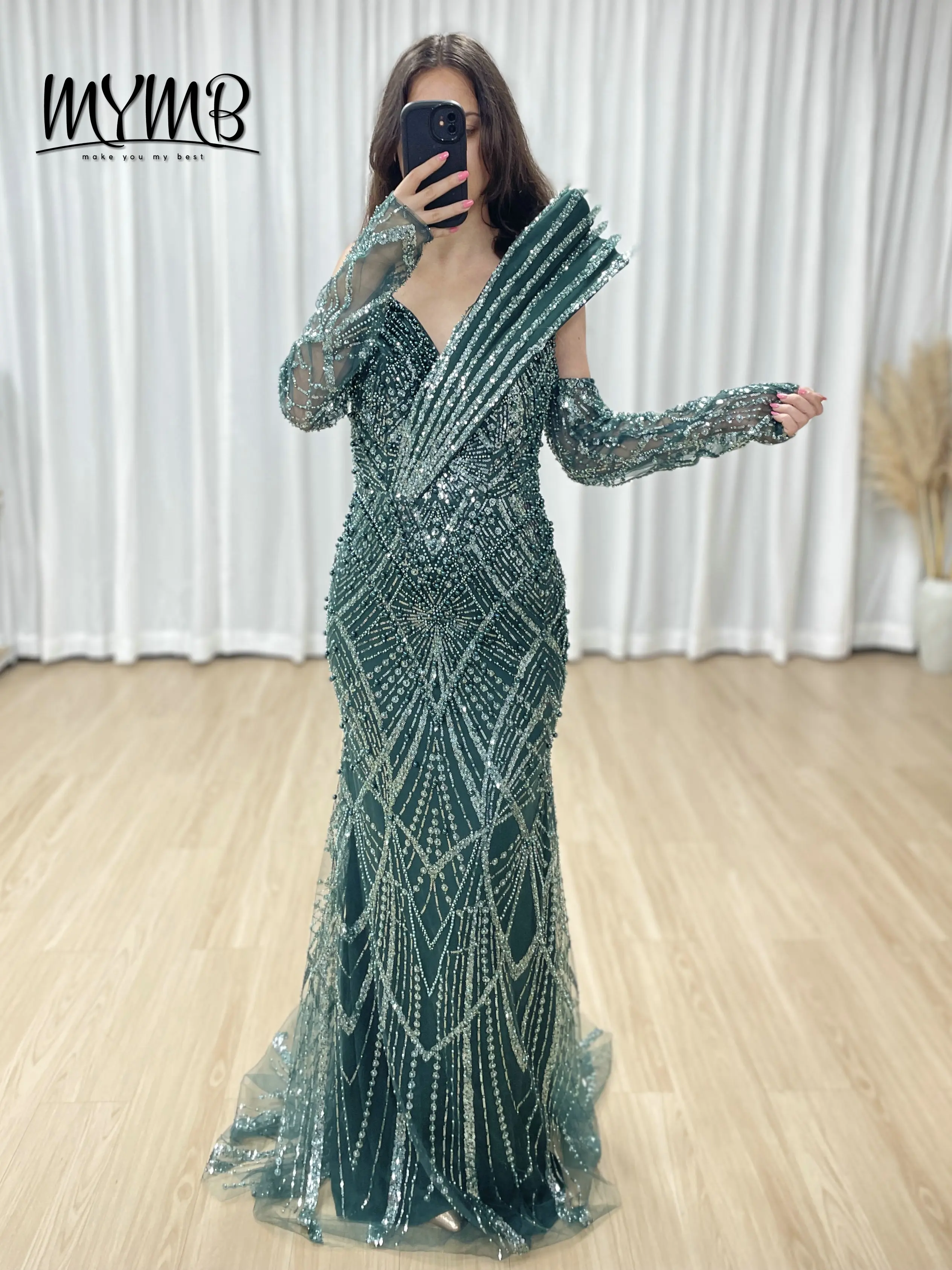 MYMB Light Luxury High-End Pearl-Studded Mermaid Evening Dress Beaded Sequin Tulle Elegant Prom Dresses for Night Party MY30139