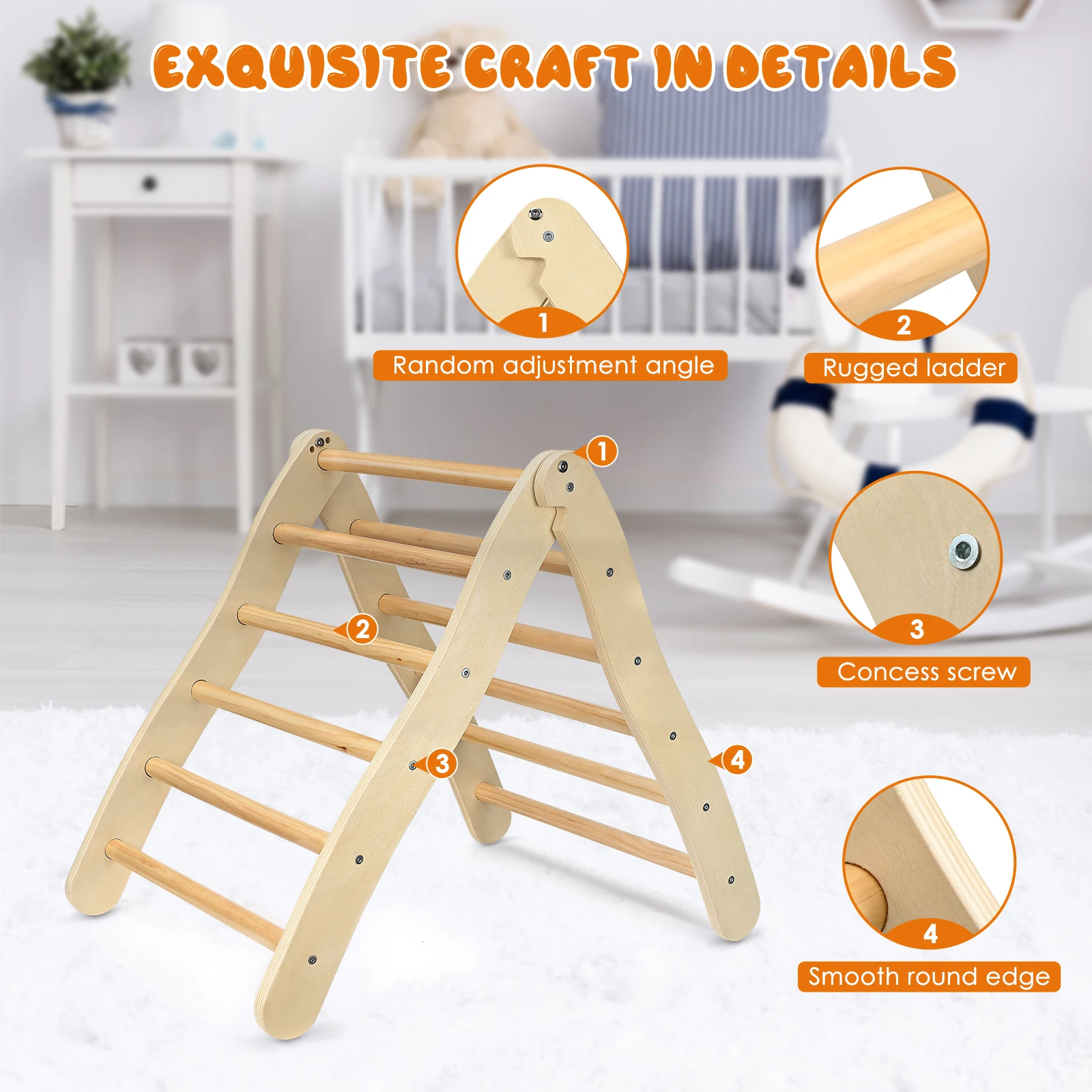 Foldable Wooden Climbing Mini Triangle Ladder for Toddlers Children Boys Girls 6 Months Old+,Indoor Playful Climbers