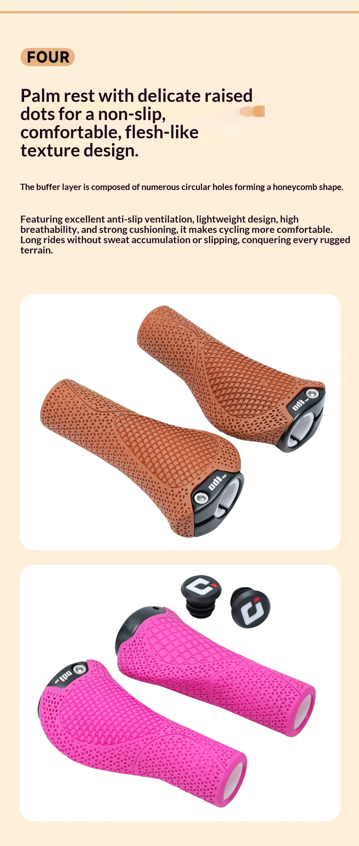 ODI OC2 3D-gedruckte E-Bike-Lenkergriffe, ergonomisch, breite Handballenauflage, rutschfest, stoßdämpfend, hohler Legierungsverschluss für MTB-Rennräder – Detail 6