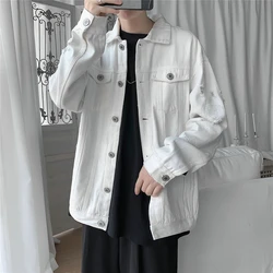 New Autumn Men's Jeans Jackets Slim Fit Cotton Denim Jacket Red White Black Ripped Hole Jean Coats Mens Outwear Plus size M-5XL