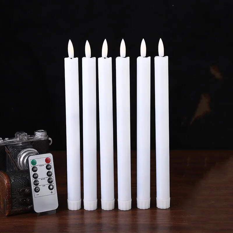 Velas cónicas Led con control remoto, candelabro de mecha 3D con función de temporizador, funciona con batería, iluminación para fiestas en casa, 12 piezas