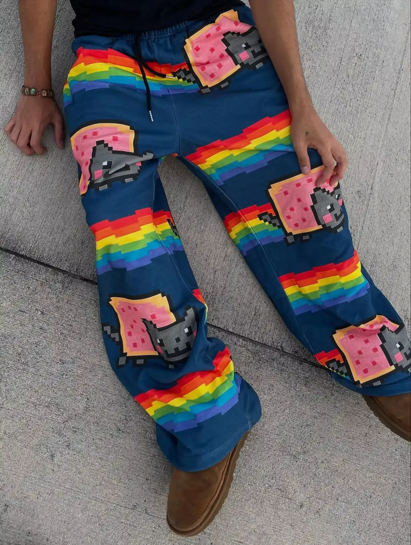 2026 Hip-Hop Cartoon Katze Rosa Unisex Freizeithose Y2k Harajuku Lose Jogginghose mit Kordelzug Familienhose Street Sweatpants – Detail 10