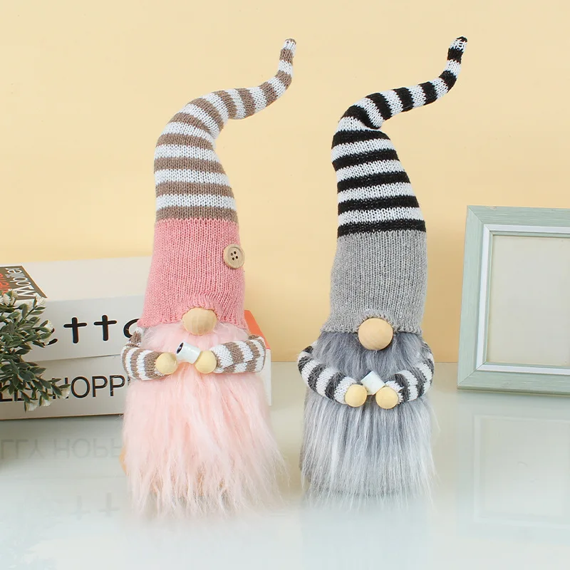 40cm Christmas Gnome Decoration Pink Nordic Tomte with Striped Hat and Fluffy Beard, Holiday Tabletop Home Decor