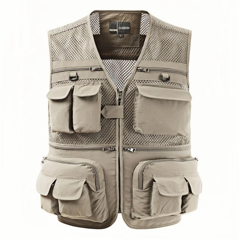 Fishing Vest Breathable Fishing Travel Mesh Vest with Zipper Pockets Summer Work Vest for Outdoor Activities