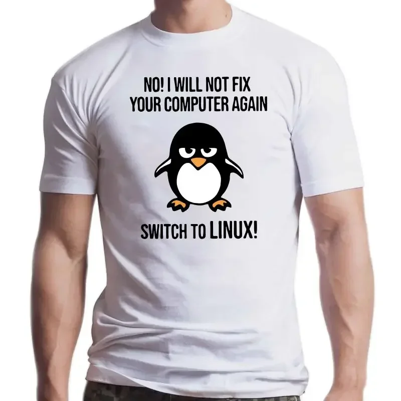 Men Novelty Short-sleev Tops Programmer Computer Developer Geek Nerd Tshirts Funny Swith To Linux Angry Tux Penguin T Shirts new