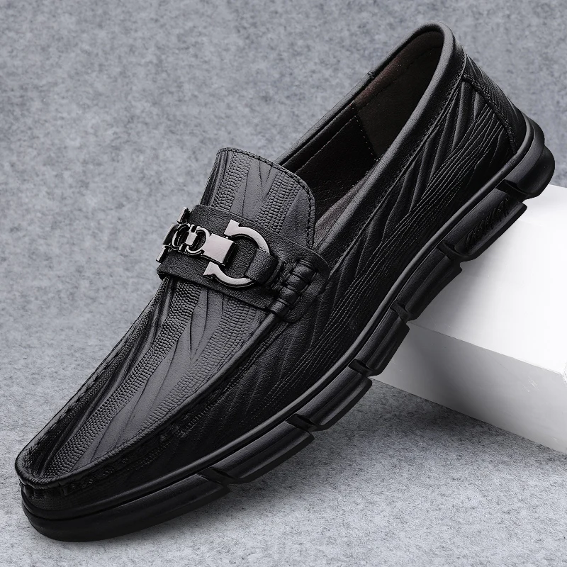 

HKDQ Мужские лоферы в британском стиле, высококачественная деловая повседневная мужская кожаная обувь, классические черные удобные мужские туфли без шнуровки